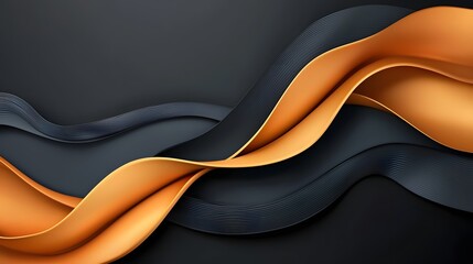 Poster - Flowing Golden Metallic Waves Streaming from Both Sides in a Minimalist Luxury Dark Background  Abstract Elegant Digital Art with Shimmering Gradient Shapes and Curves