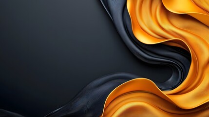 Poster - Flowing golden metallic waves in a luxury minimalist style creating a dynamic and elegant composition with a clean dark space