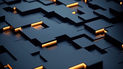 Poster - 3d image of a black and yellow cube with photographic background elements
