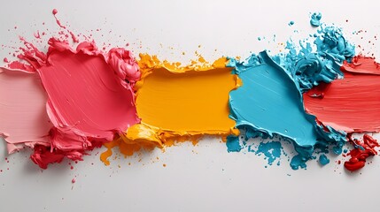 Poster - Fluid and dynamic abstract paint splashes in a bold vibrant color palette create a striking contemporary art composition with smooth and textured surfaces perfect for design background
