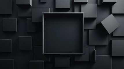 Poster - Black abstract background featuring 3d cubes arranged in a visually striking pattern and photo elements