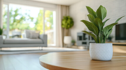 Aufkleber - Green houseplant enhancing modern living space, bringing natural serenity and organic warmth to minimalist interior design