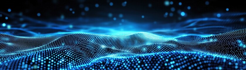 Fototapete - Abstract technology background featuring blue dots and waves in a digital design concept