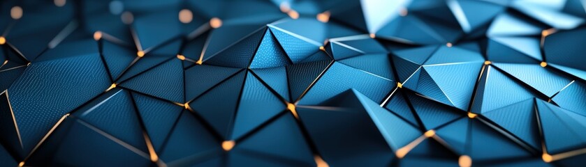 Poster - 3d abstract background featuring blue and gold triangles with vivid photo elements