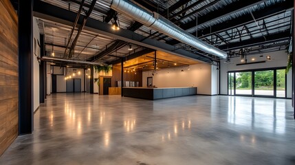 Wall Mural - Expansive Industrial Warehouse With High Steel Ceilings and Exposed Ductwork