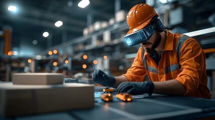 Poster - Futuristic logistics experts utilizing cutting edge virtual and augmented reality technologies to optimize training and within a sleek