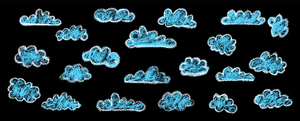 Wall Mural - set of abstract pencil clouds. hand drawn cartoon cloudy sky. vector illustration of collection of b