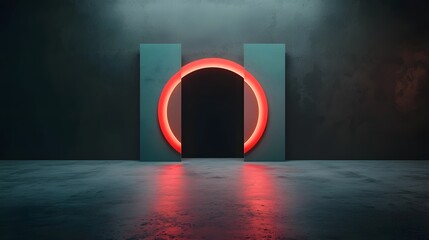 Fototapete - futuristic symmetrical neon shapes positioned on both edges creating a moody synthwave inspired atmo