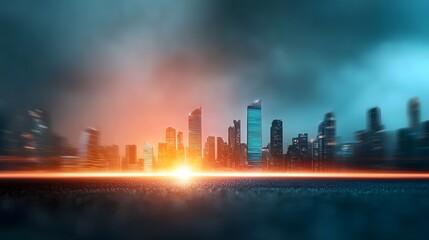 Poster - glowing futuristic cityscape with neon lit skyscrapers and vibrant chromatic lights in a dynamic urb