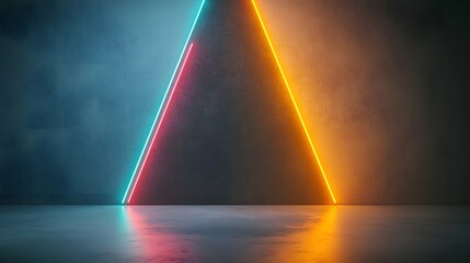 Poster - Glowing geometric neon shapes arranged in a symmetrical futuristic composition that evokes a synthwave moody and atmospheric aesthetic  The minimalist digital rendering features clean lines