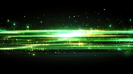 Poster - Green abstract background with glowing lights and a photo frame for creative design or presentations