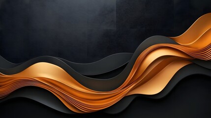 Poster - Golden metallic waves flowing gracefully from both sides creating a striking and elegant minimalist composition with a clean dark middle space