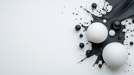 Fototapete - Gradient Monochrome Fade with Abstract Ink Drops Minimalist Background  Dark and light tones fluid shapes geometric forms clean and elegant composition