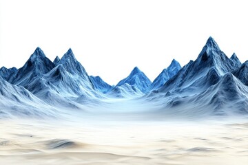 Aufkleber - 3D rendering depicting dark blue mountains in the distance, a flat ground, and a white background with a sense of space, created using Unreal Engine and movie lighting techniques to achieve