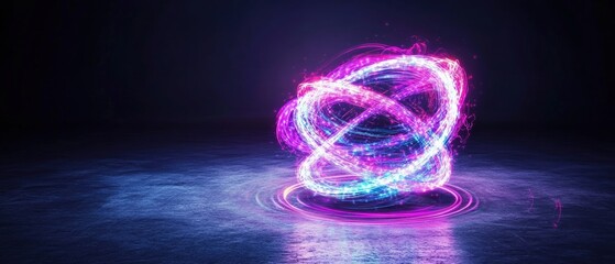 Poster - Neon light painting abstract design on dark background for creative visual projects