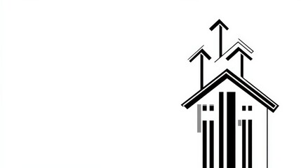 Poster - abstract representation of a house with upward arrows symbolizing growth and progress