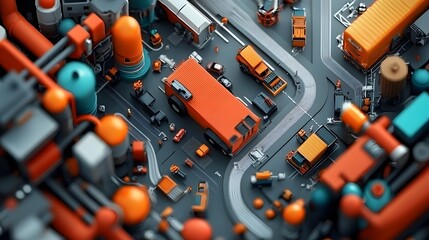 Poster - Intricate global logistics network showcasing the bustling activity of transportation hubs distribution centers and dynamic connectivity across an urban cityscape  Featuring a cubist