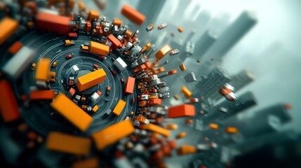 Fototapete - Intricate network of futuristic global logistics and transportation hubs showcasing dense infrastructure dynamic motion