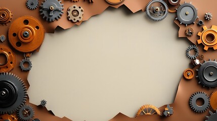 Poster - Intricate Steampunk Gears and Clockwork Mechanisms with Antique Brass Textures on Parchment like Textured Background  Vintage Industrial Engineering and Technology Concept