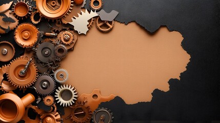 Poster - Intricate Steampunk inspired Clockwork Gears Cogs and Antique Brass Mechanical Textures on a Parchment like Textured Background  Industrial Technical and Vintage Fantasy Concept