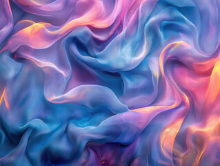 Aufkleber - vibrant and colorful fabric texture with flowing waves of blue, pink, and purple hues, creating dreamy and ethereal atmosphere. soft, translucent material adds depth and movement