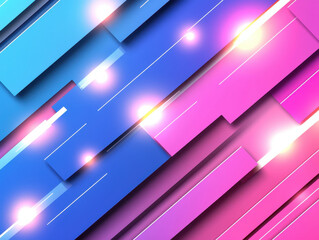 Fototapete - Vibrant and colorful abstract design featuring blue and pink geometric shapes with glowing lights. dynamic composition creates sense of movement and energy