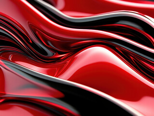 Aufkleber - Shiny red and black abstract waves create dynamic and vibrant background. smooth curves and reflections evoke sense of movement and energy, perfect for artistic projects