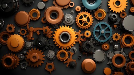 Poster - Intricate vintage steampunk gears and clockwork mechanisms with antique brass and parchment like textures creating an industrial technological and old fashioned abstract background