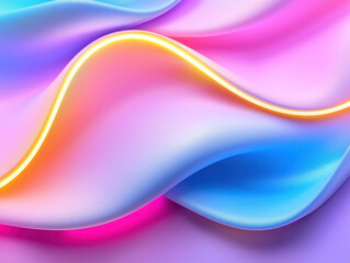 Fototapete - Vibrant abstract background with flowing waves in pink, blue, and purple hues, featuring glowing line that adds depth and energy to design