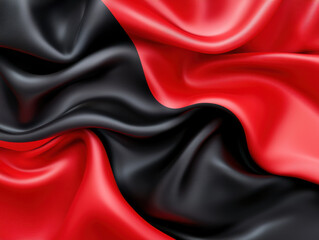 Poster - Satin fabric in red and black colors, showcasing smooth texture and elegant draping. vibrant colors create dynamic visual appeal, perfect for design projects