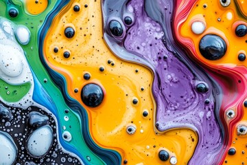 Poster - An abstract background with swirling colors and patterns, reminiscent of the universe in chaos. A beautiful multicolored liquid swirls together, creating an atmosphere that feels both dynamic