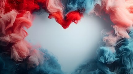 Poster - Iridescent holographic heart shaped frames surrounding a soft glowing and ethereal empty center creating a futuristic and mesmerizing digital artwork