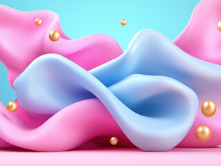 Aufkleber - vibrant abstract background featuring flowing pink and blue shapes with golden spheres, creating playful and dynamic visual effect