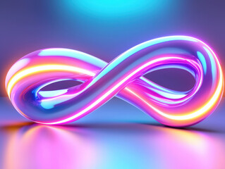 Fototapete - vibrant infinity symbol with glowing neon colors, creating mesmerizing effect against soft gradient background. design evokes sense of endless possibilities and creativity