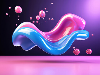 Aufkleber - vibrant abstract design featuring flowing shapes in blue and pink, surrounded by bubbles, creating playful and dynamic atmosphere