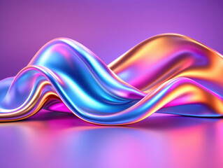 Fototapete - vibrant, flowing fabric with mix of blue, pink, and purple hues creates dynamic visual effect. smooth texture and reflective surface enhance colorful display
