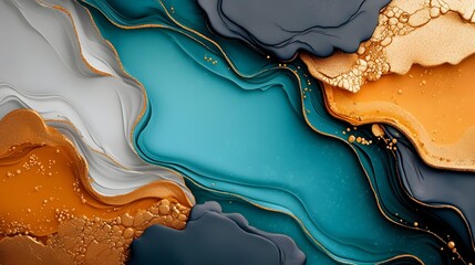 Poster - Luxurious marble texture with mesmerizing swirls of rich deep blue and warm vibrant gold tones  The captivating gradient and intricate details create a truly opulent contemporary