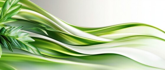 Fototapete - Green and white background with wave design and photo elements for creative projects