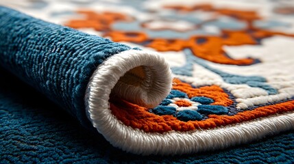Poster - Luxurious Persian carpet texture featuring intricate ornate designs in a rich velvet like material with a soft blank space  This image showcases the opulent