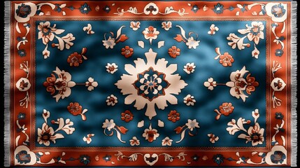 Poster - Luxurious Persian carpet texture with intricate kaleidoscopic mandala designs ornate arabesque patterns and soft velvet blank space for copy