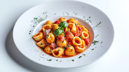 Delicious pasta shells in a rich tomato sauce with basil red eat food meal cook herb dish lunch plate