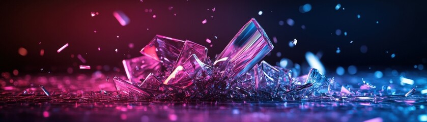 Poster - Abstract 3d rendering of broken glass shards on black background for creative design and art projects
