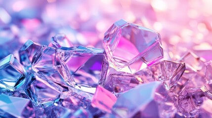 Poster - A pile of pink and blue crystals on a white surface with natural light and shadows