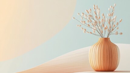 Poster - Home Decor Display With Minimalistic Vases and Decorative Branches on Wooden Table Against Pastel Background