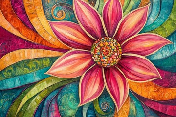 Poster - Vibrant Flower Design with Colorful Swirls and Patterns