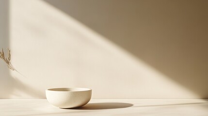 Poster - Minimalist Design Featuring a Simple Ceramic Bowl on a Light-Colored Surface With Soft Shadows From Natural Light