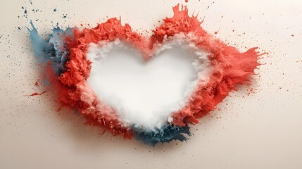 Poster - Mesmerizing abstract artwork featuring playful watercolor heart shaped splashes in a soft dreamy white center  This vibrant and expressive digital showcases a contemporary modern and elegant style