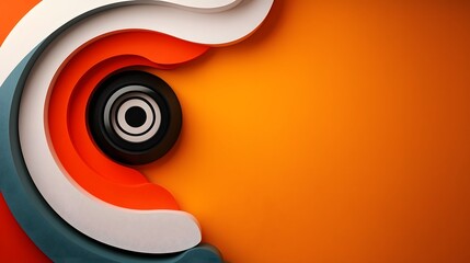 Poster - Mesmerizing abstract image featuring symmetrical radio wave patterns curving in a retro color palette of bold contrasting hues  The dynamic digital evokes a sense of movement energy