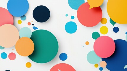 Poster - Vibrant Colorful Circles and Speech Bubbles on White Background Representing Online Communication and Diverse Opinions