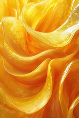 Poster - Close-Up of Bright Yellow Waves of Curved Transparent Material Displaying Texture and Light Reflection for Artistic and Design Purposes